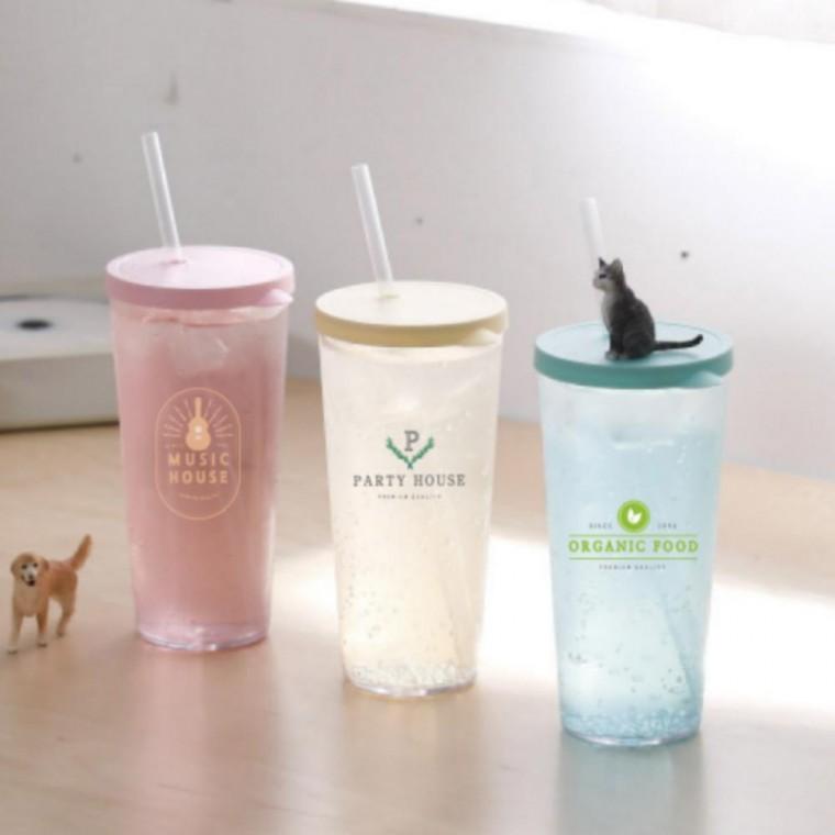 휴대용 클리어 물통 물병 텀블러 빨대컵 670ml