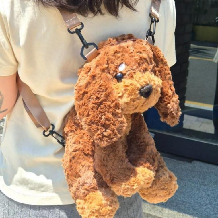 부드러운 털 애착인형 배낭 백팩 강아지 인형 가방