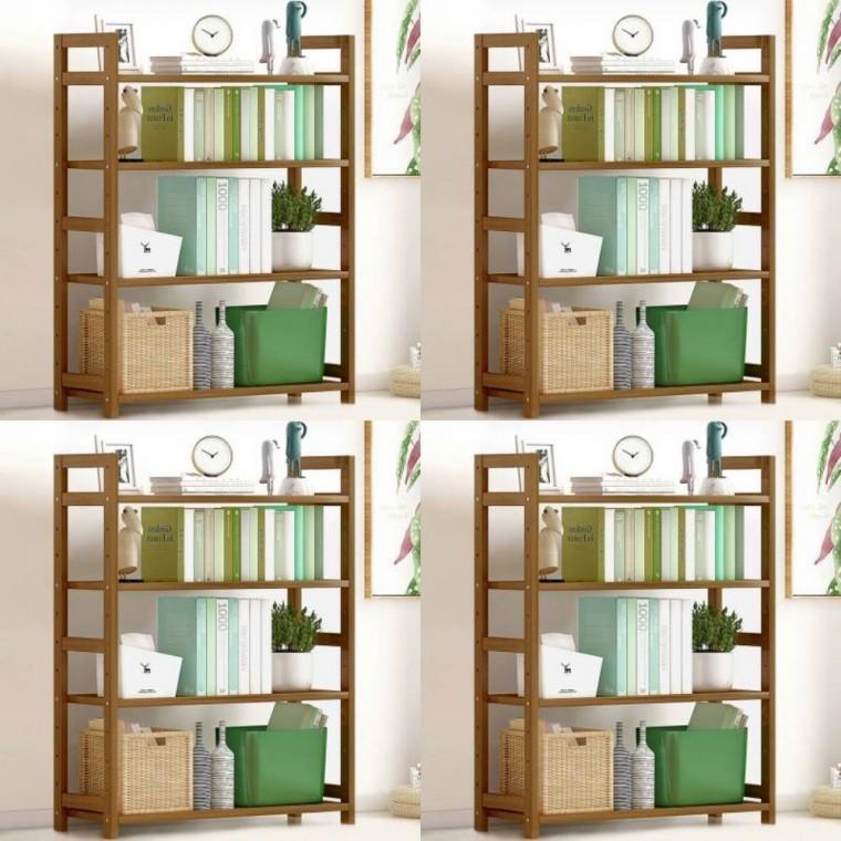내추럴무드 대나무 4단 선반 70cm 월넛 진열선반 베란다수납선반