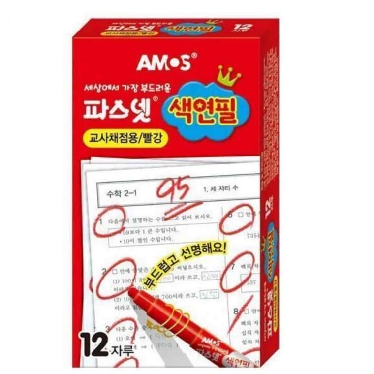 미술재료 채점색연필 빨간채점펜 빨강연필 채점용 빨강 색연필 12개