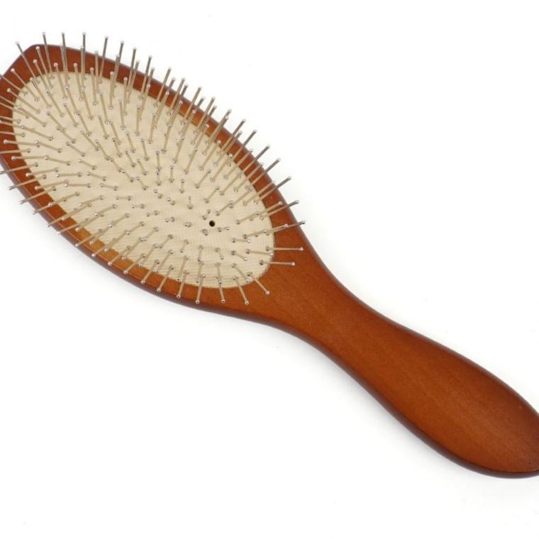 타원쿠션 타원형 철모 브러시 빗질 대형 헤어케어 목재손잡이 정전기방지 두피마사지