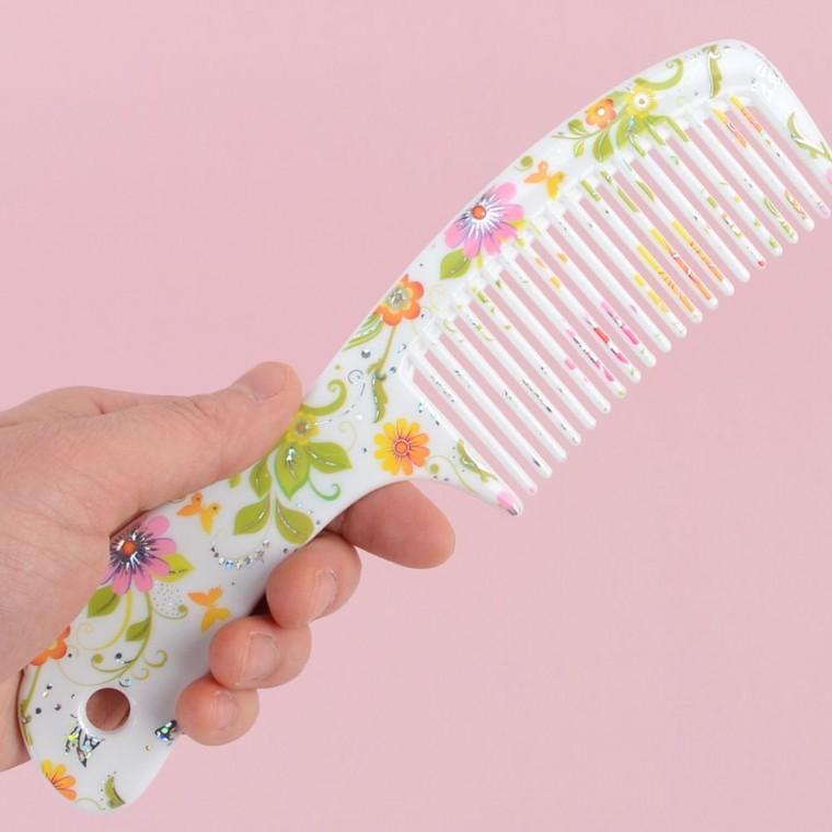 나무 빗 전사무늬 마사지 긴 정전기방지 두피 빗살 머리빗 손잡이 헤어브러쉬