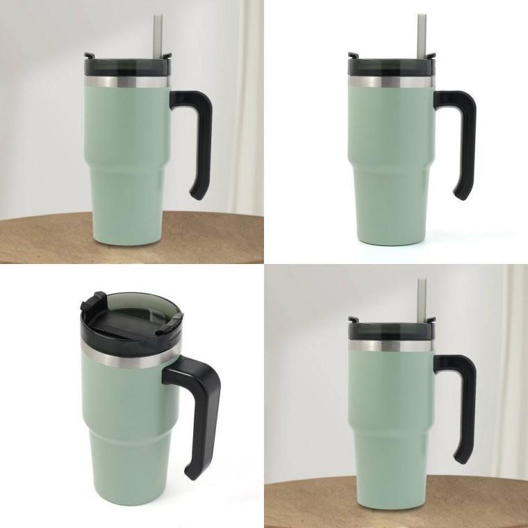보온보냉 빨대 텀블러 600ml 카키 음료 빨대포함텀블러