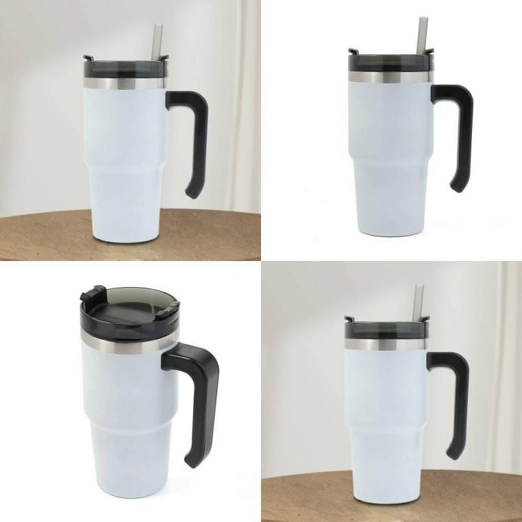 보온보냉 빨대 텀블러 600ml 화이트 야유회선물 뚜껑