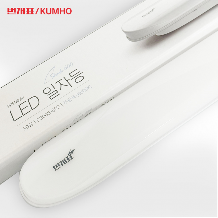 번개표 고정형 LED 등기구 (일자등 30W) 주광색 램프