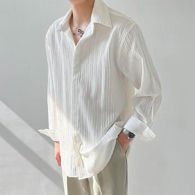 남자 적당 루즈핏 머니멀 실루엣 외출 나들이 패션 긴팔 셔츠 남자노 카라 여름 남방셔츠
