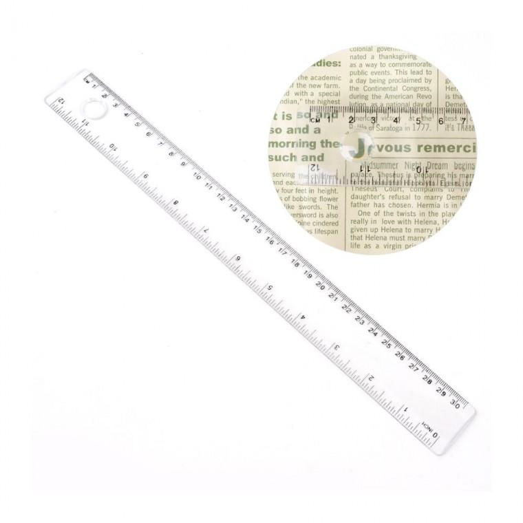 30cm 돋보기 플라스틱자 학생 학교 문구 측정 눈금 사무 확대경 투명 직선
