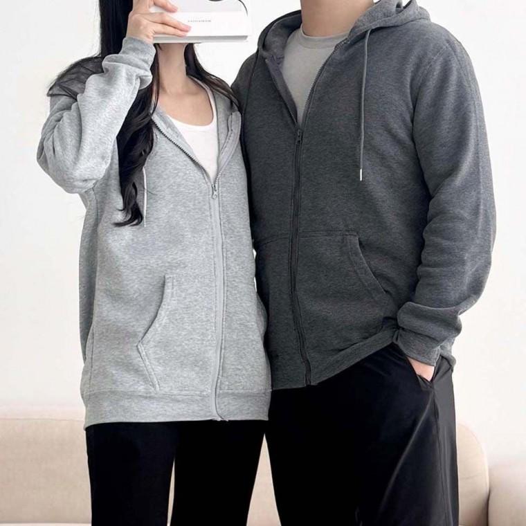 남자 여자 기본 무지 깔끔한 스타일 베이직 기모 후드 집업 자켓 플리스 가디건 여성