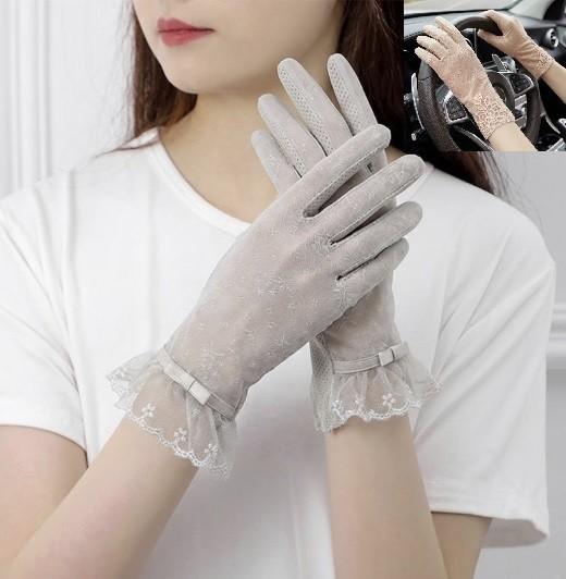 여성 레이스 자외선 차단 피부보호 자전거 운전용 라이딩 스마트폰 터치 장갑