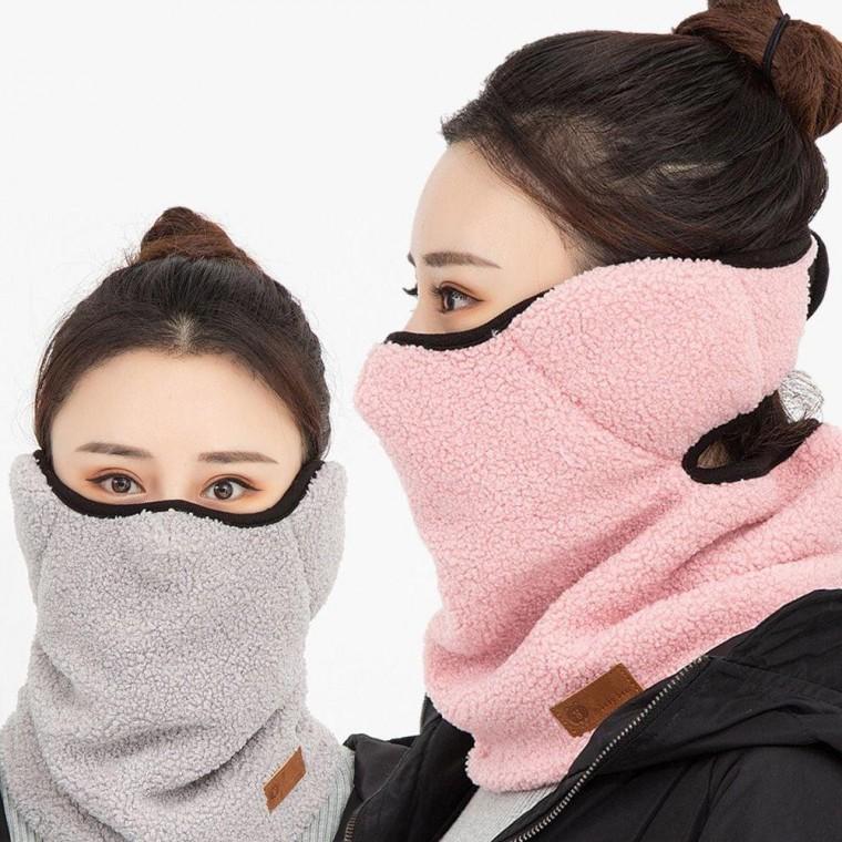 따뜻한 여성 겨울 방한 용품 넥워머 겸용 뽀글 마스크 겨울넥 캡 목도리 자전거 모자