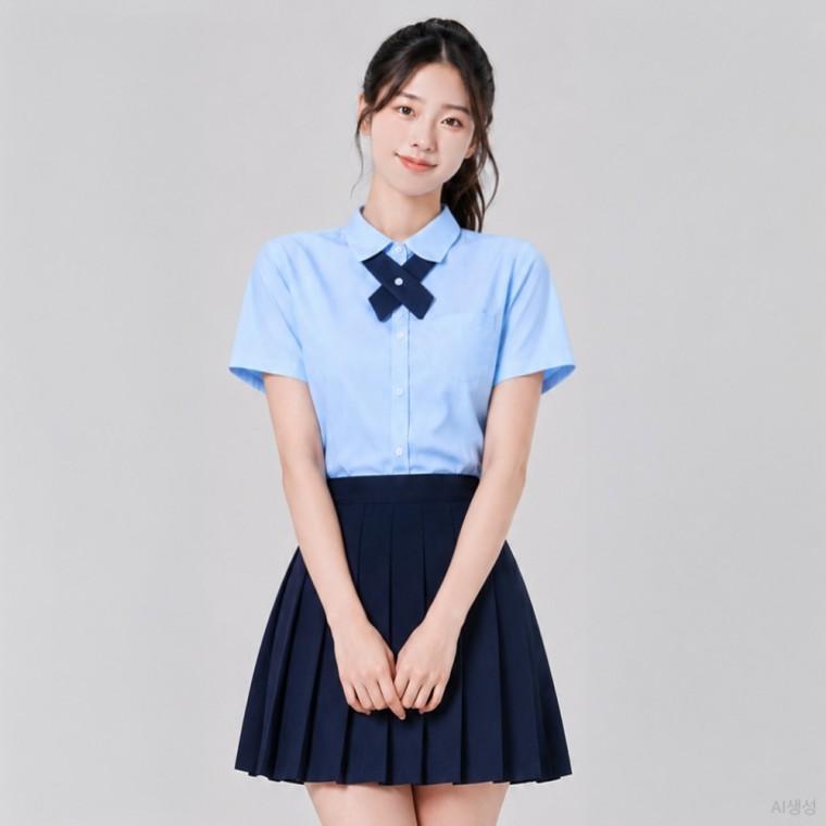 대만교복 스카이블루 반팔 교복셔츠 여성 여학생 상의 하복 스쿨룩 카라 교복몰