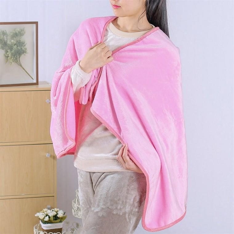 똑딱이 극세사 망토 담요 130cm 핑크 휴대용망토담요