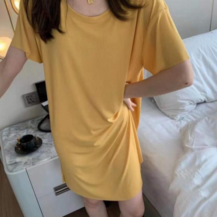 여성 여름 반팔 슬림 무지 홈웨어 잠옷 롱스커트 원피스