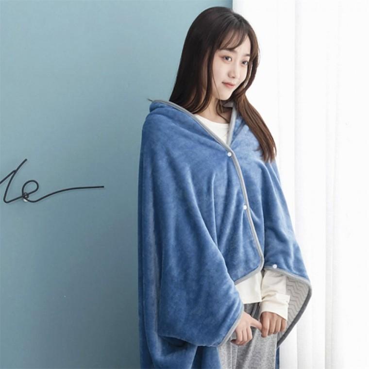 똑딱이 극세사 망토 담요 150cm 블루 극세사망토담요