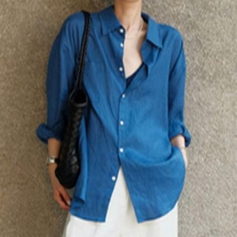 아인리 여성 린넨 코튼 루즈핏 긴팔 셔츠 여름 자외선 차단 남방 ay72784