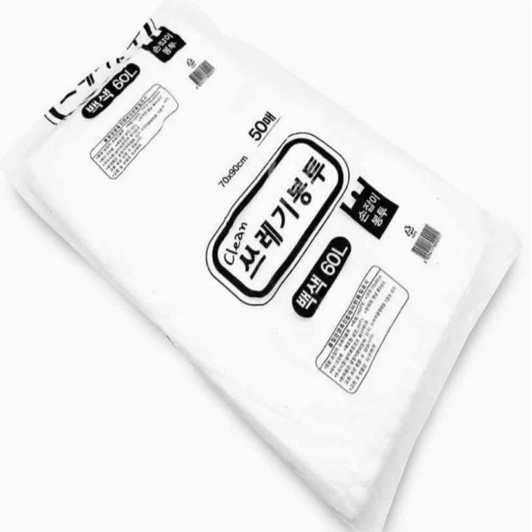 쓰레기 봉투 60L (백색) 50매 식품비닐봉투 두꺼운비닐 분리수거비닐봉투 평판비닐 야채봉투