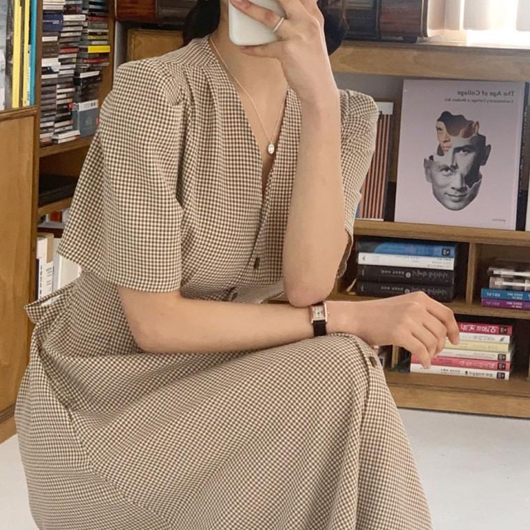 HL] 셔츠 원피스 체크 빈티지 프렌치 여성셔츠 남방