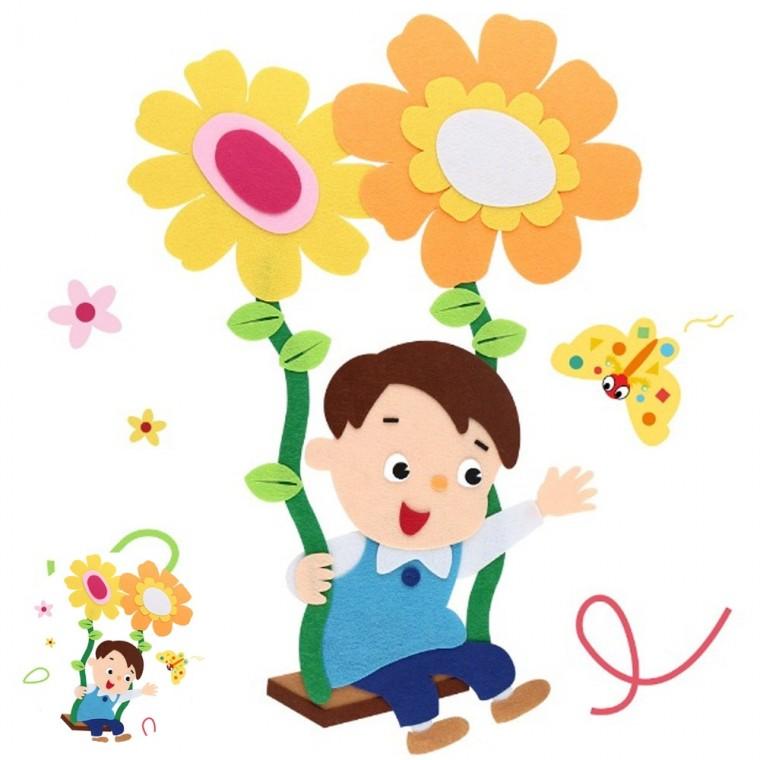 펠트아트 어린이집꾸미기 펠트친구 유치원게시판 펠트인형 펠트 꽃그네 탄 아이 남아
