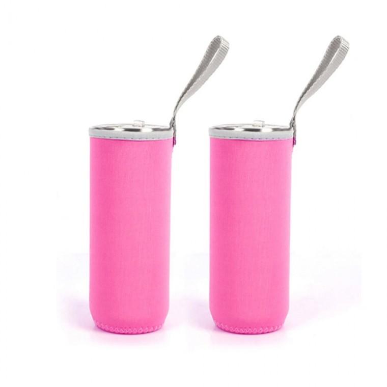 네오프렌 물병 파우치 2개 360ml 핫핑크 이슬흡수파우치