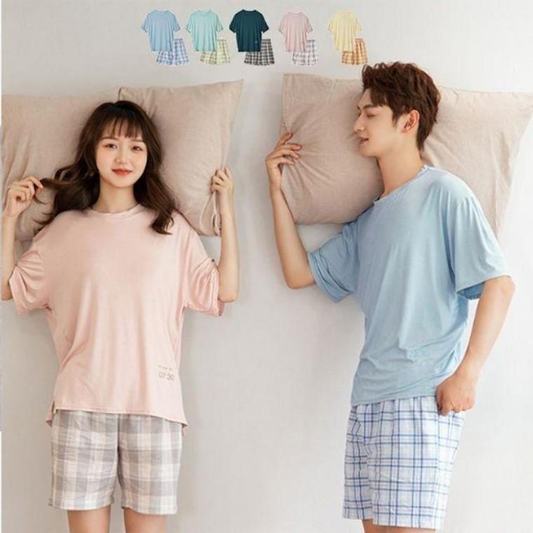 모달 커플 홈웨어 바지세트 반팔 실내복 파자마