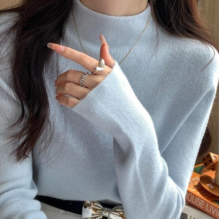 여성 반목 이너 기본 긴팔 간절기 니트티 스카이 폴라티 여성목 반폴라 이너티 겨울 예쁜