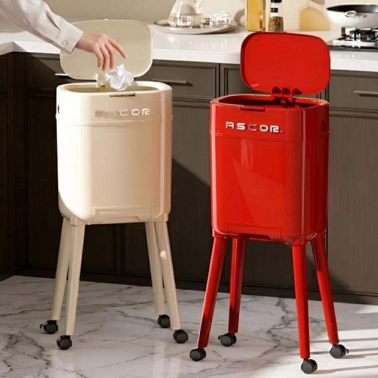 스탠딩 레드 화이트 인테리어 휴지통 15L 욕실 주방 원터치 냄새차단 쓰레기
