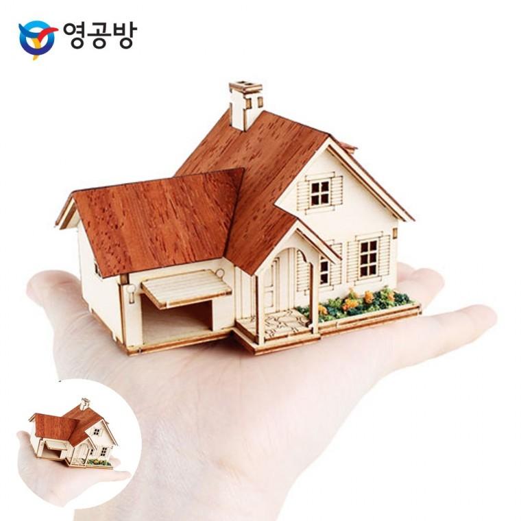 만들기재료 모형조립재료 목재조립장난감 나무조립키트 목재모형 미니 차고가 있는 주택