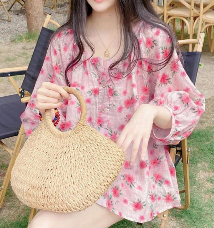여성 여자 여름 꽃무늬 퍼프 소매 셔츠 블라우스
