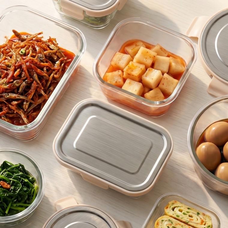 전자레인지 사용가능 스텐 밀폐용기 내열유리 반찬통 10size
