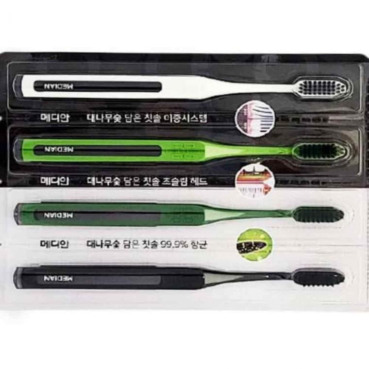 숯 칫솔 4P 대나무숯칫솔 탄력칫솔 이중미세모칫솔 항균칫솔 대나무칫솔