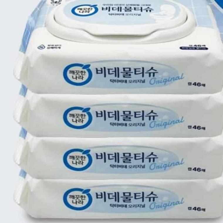 비데물티슈 캡형 46매 4팩 세정티슈 아기물티슈 휴대용물티슈 여성청결물티슈 도톰한물티슈