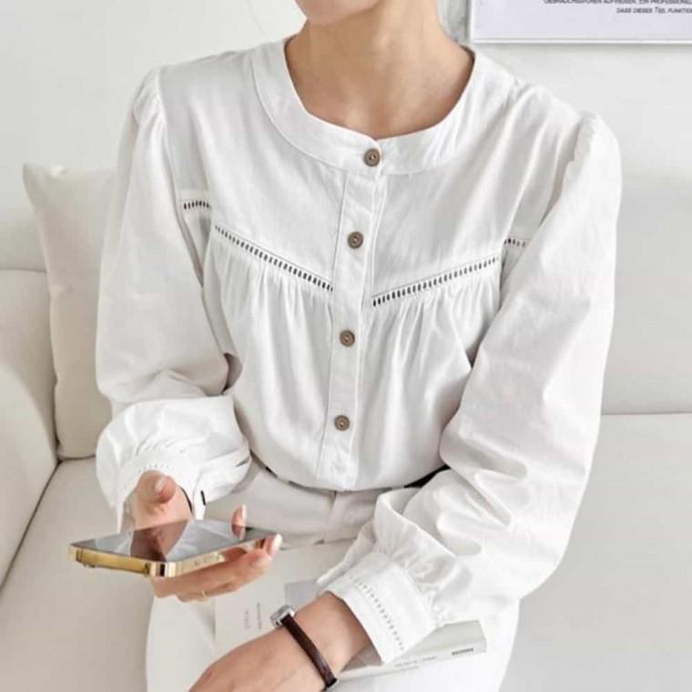 여자펀칭블라우스 여자데일리룩 흰블라우스 블라우스셔츠