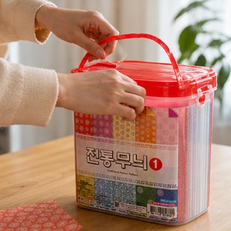 전통무늬 색종이 200매 15cm 정사각형 종이접기 컵받침 공예 세트