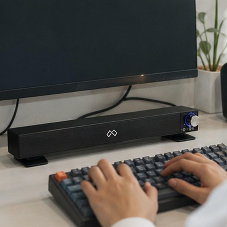 USB 전원 블루 LED 사운드바 스피커 PC 노트북 모니터용 블랙