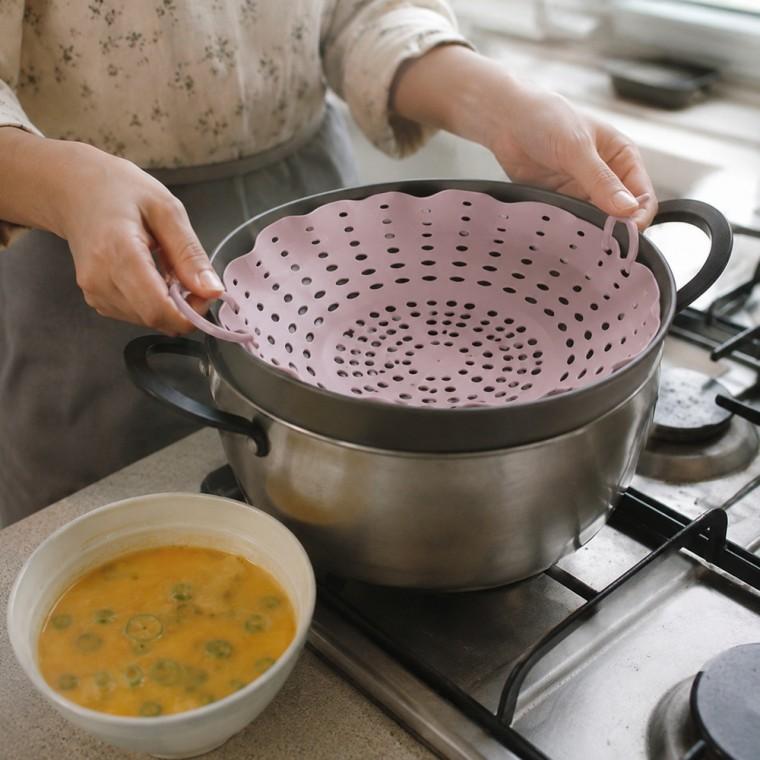 파스텔 실리콘 찜기 계란찜 이유식 찜요리 전자레인지 손잡이 포함