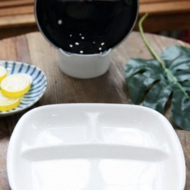 PP 화이트 분할형 나눔접시 24.5x21.5x2cm 식사 분리 담음