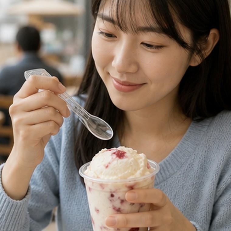 투명 플라스틱 아이스크림 스푼 긴 손잡이 12cm 떠먹는 디저트컵용