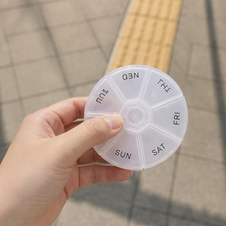 원형 일주일 휴대용 알약케이스 7칸 분리형 화이트 종류별 보관 가방 휴대