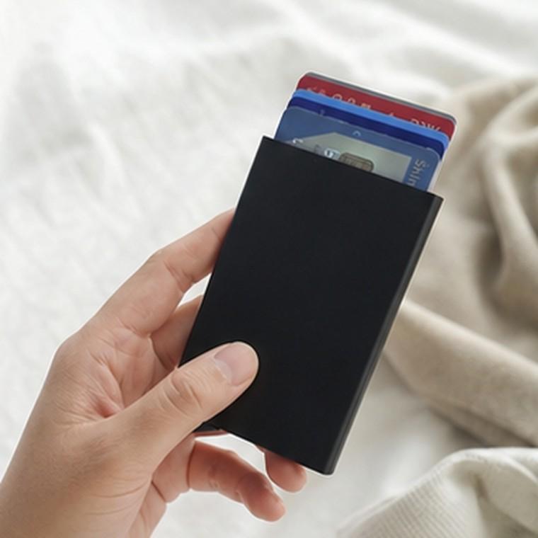 자동 슬라이드 카드지갑 RFID 차단 5장 수납 명함 신분증 보관