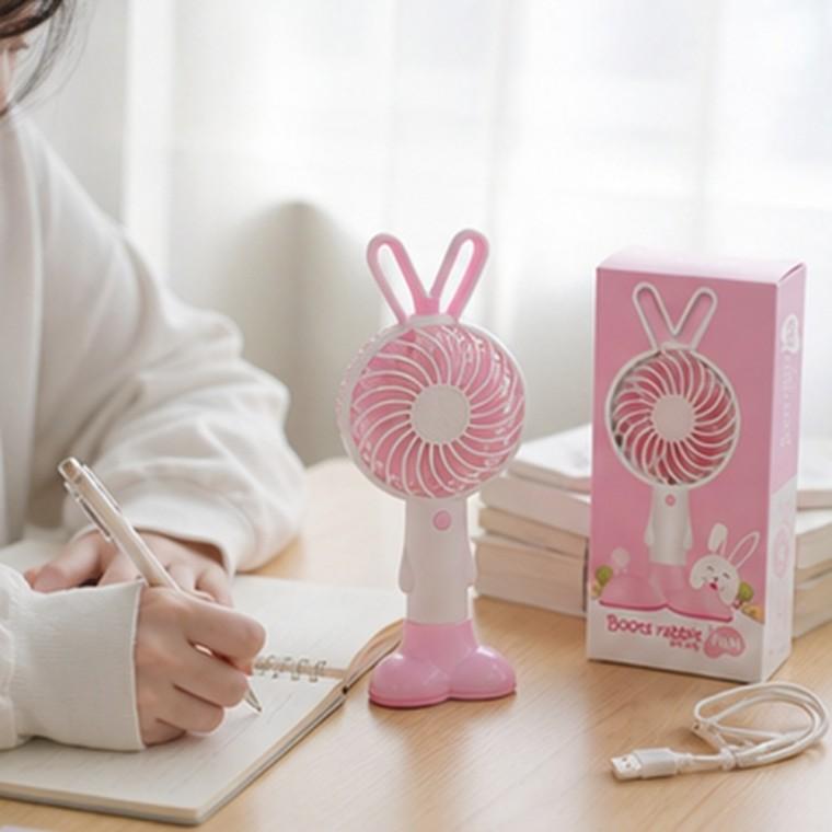 토끼귀 휴대용 스탠드 목걸이 핸디 선풍기 충전식 USB 충전 거치대 사용
