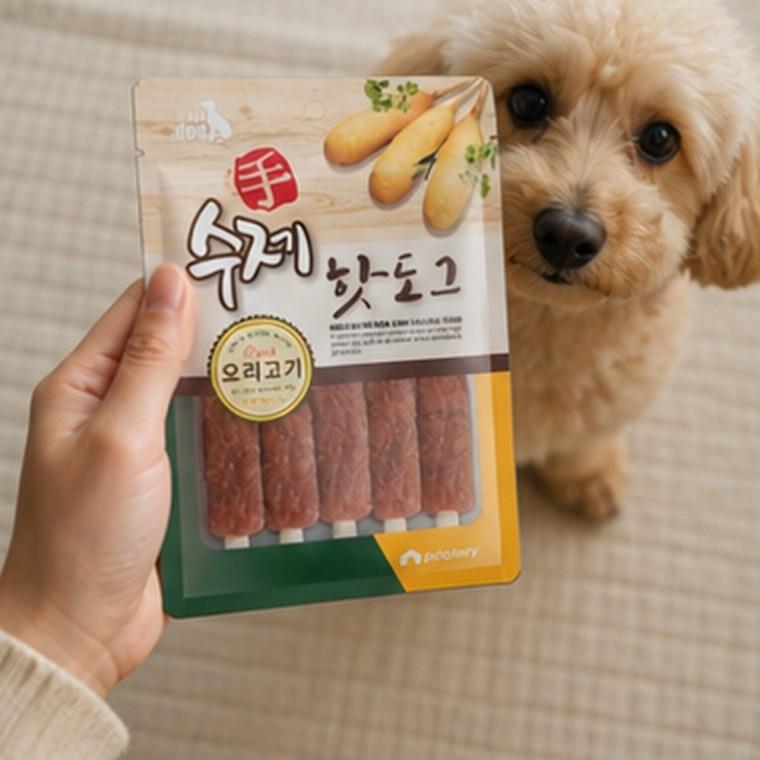 반려견 수제 오리고기 핫도그 간식 100g 5개입 쫀득한 식감 고단백