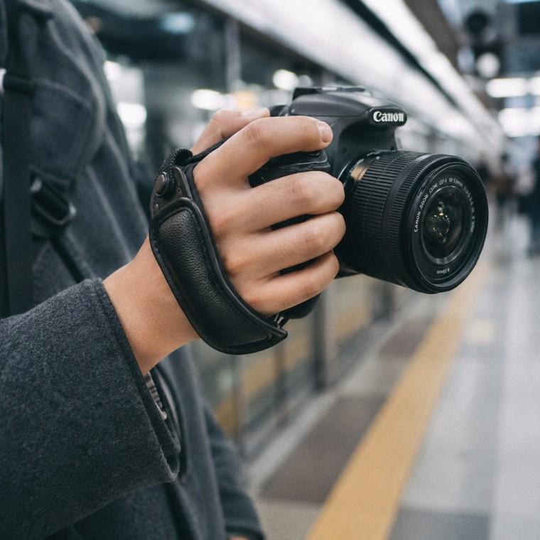 가죽 DSLR 카메라 핸드 그립 스트랩 손목 지지 낙하 방지 안정감