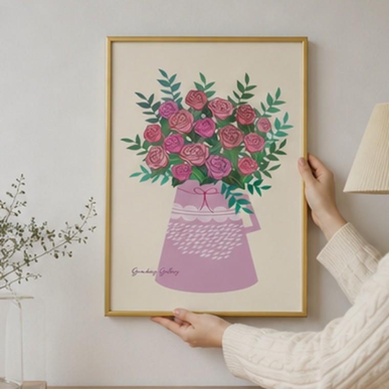 A3 북유럽 화병그림 액자 아트프린트 무광 골드 알루미늄 벽걸이형 거실 인테리어