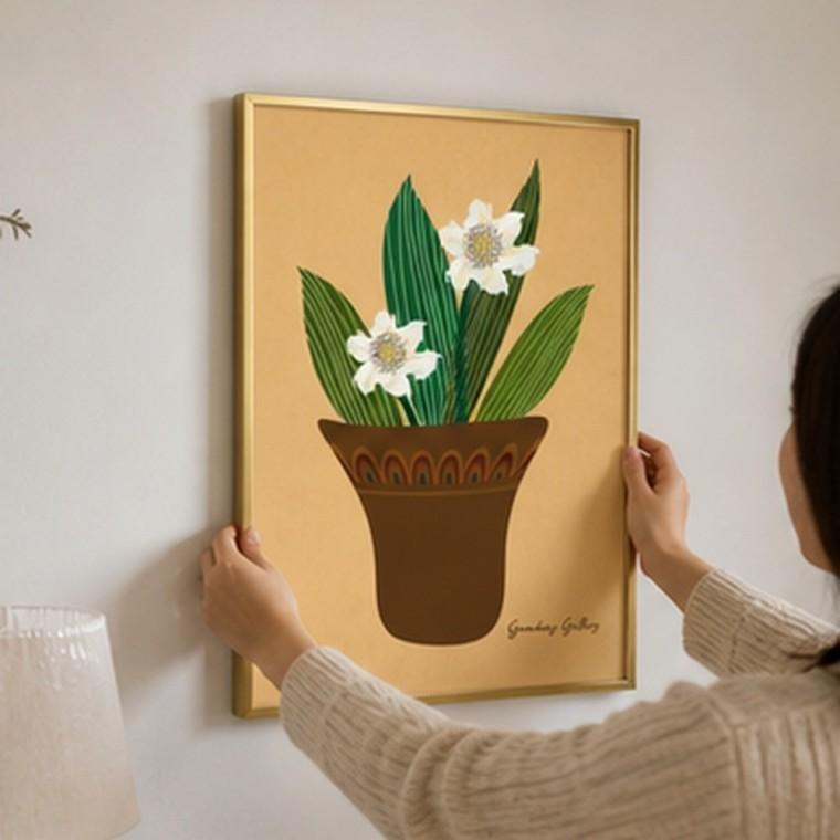화병그림 A3 알루미늄 무광 골드 벽걸이 거실 벽장식
