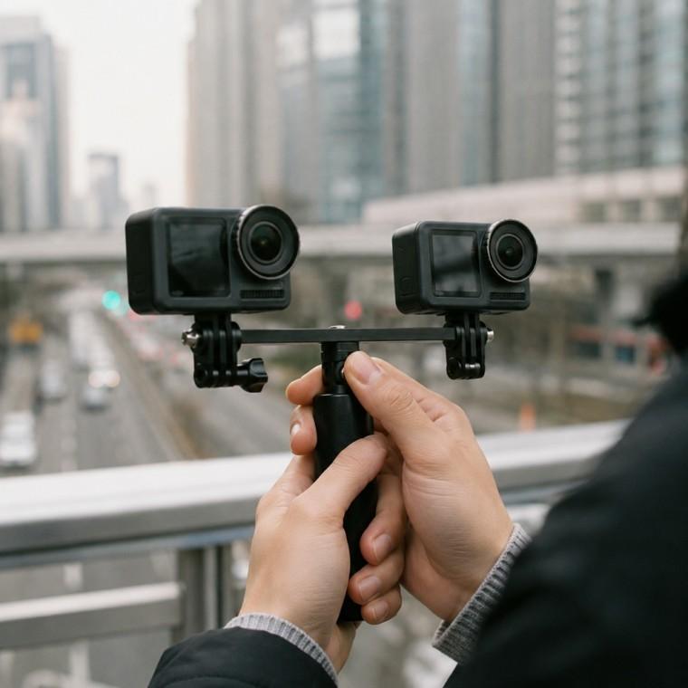 알미늄 듀얼 더블 마운트 액션캠 거치대 60mm 블랙 셀카봉 액세서리