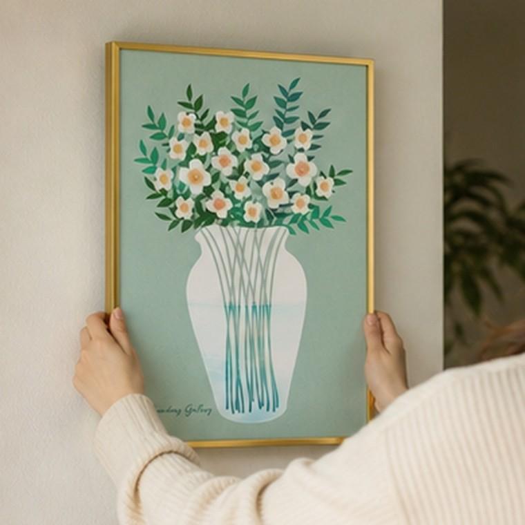 꽃그림 액자 A3 북유럽 모던 세련된 골드 알루미늄 거실 벽장식