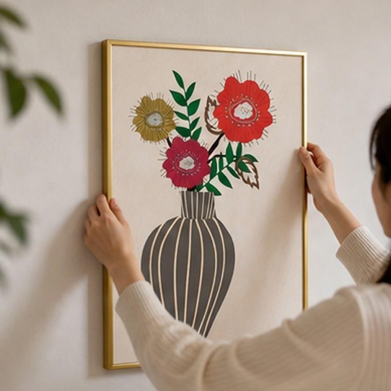 꽃그림 액자 A3 VASE2 북유럽 무광 골드 알루미늄 거실 벽면 인테리어