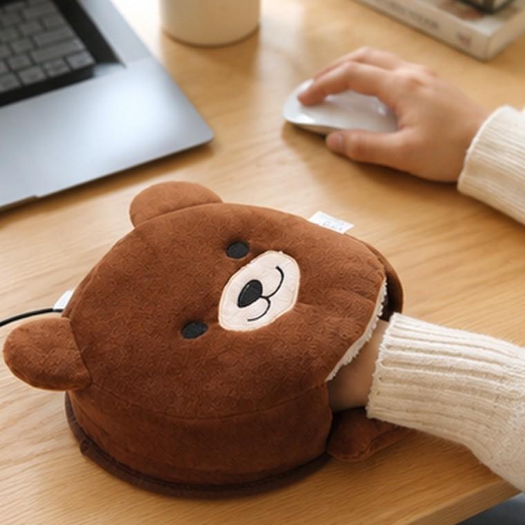 USB 온열 곰돌이 손목쿠션 마우스패드 전원차단스위치 안전인증 제품