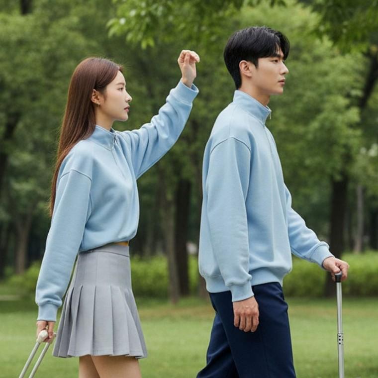 남녀공용 하프집업 카라 맨투맨 루즈핏 티셔츠 면티