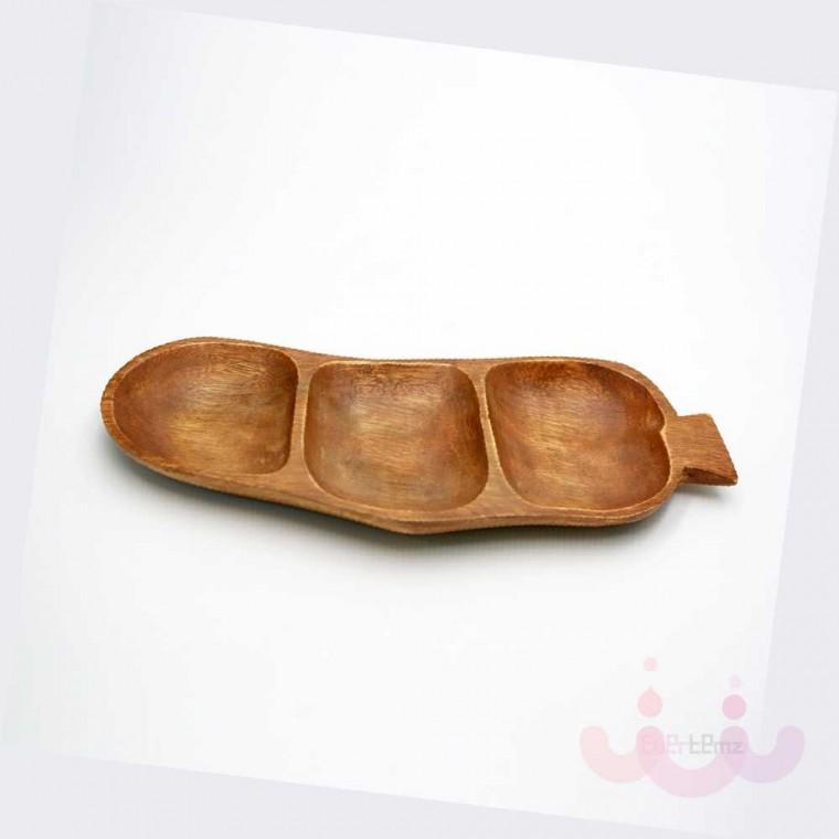 아카시아 원목 완두콩 접시 3절 호프집접시 분리접시 안깨지는접시